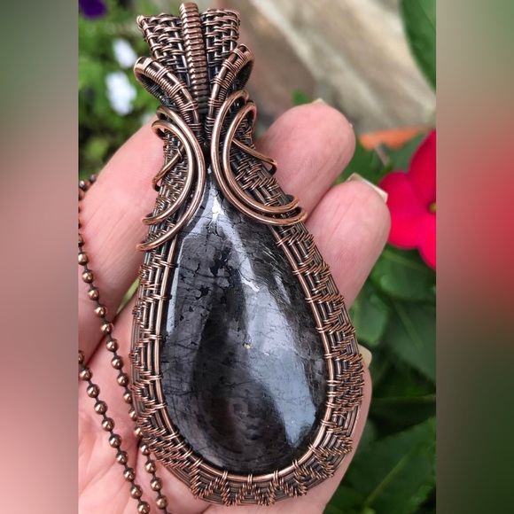 Copper Wrapped Hypersthene Pendant - Picture 11 of 11